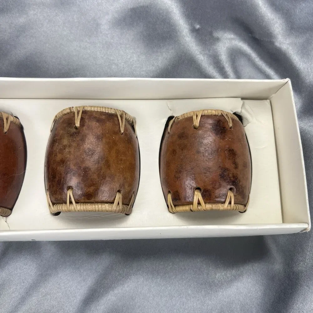 Pier 1 Imports Tamarind Napkin Rings Wooden Set of 4 Brown‎ Tan Handmade Gifts